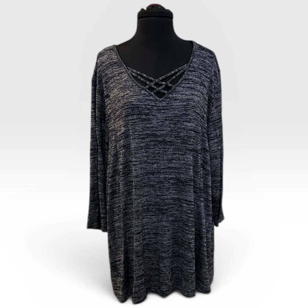 Catherines Charcoal Heather Crisscross V-Neck Tunic